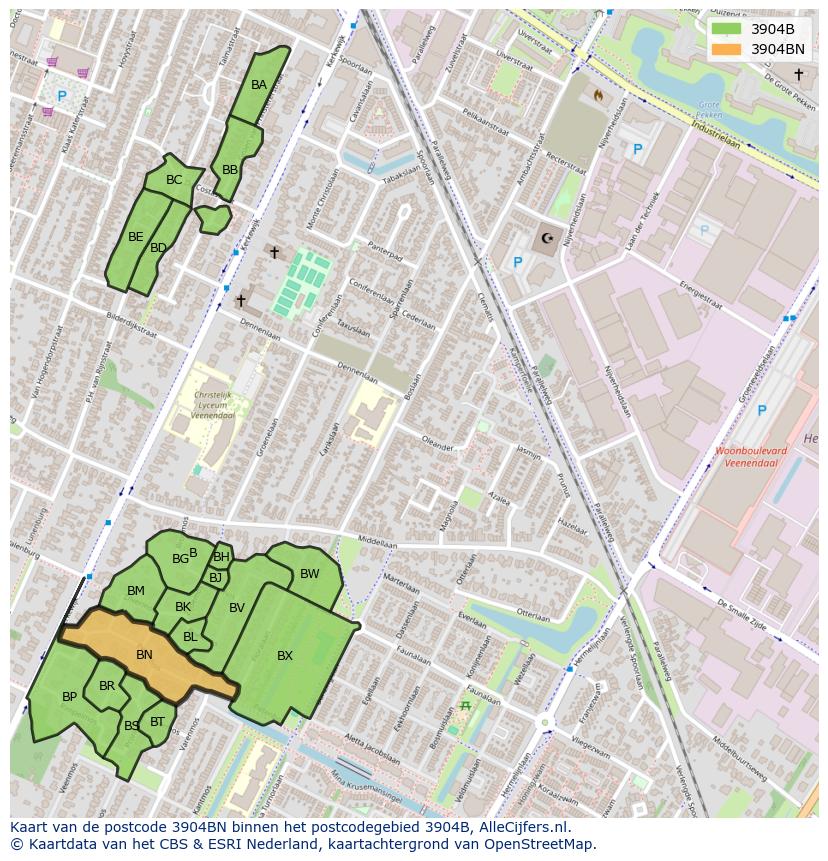 Afbeelding van het postcodegebied 3904 BN op de kaart.