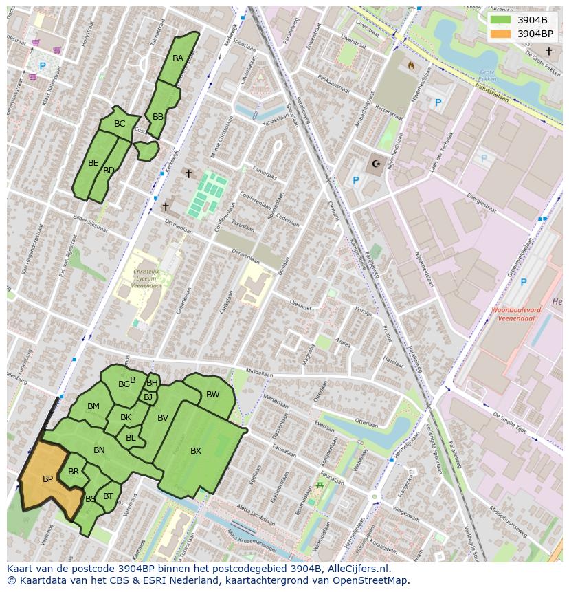 Afbeelding van het postcodegebied 3904 BP op de kaart.
