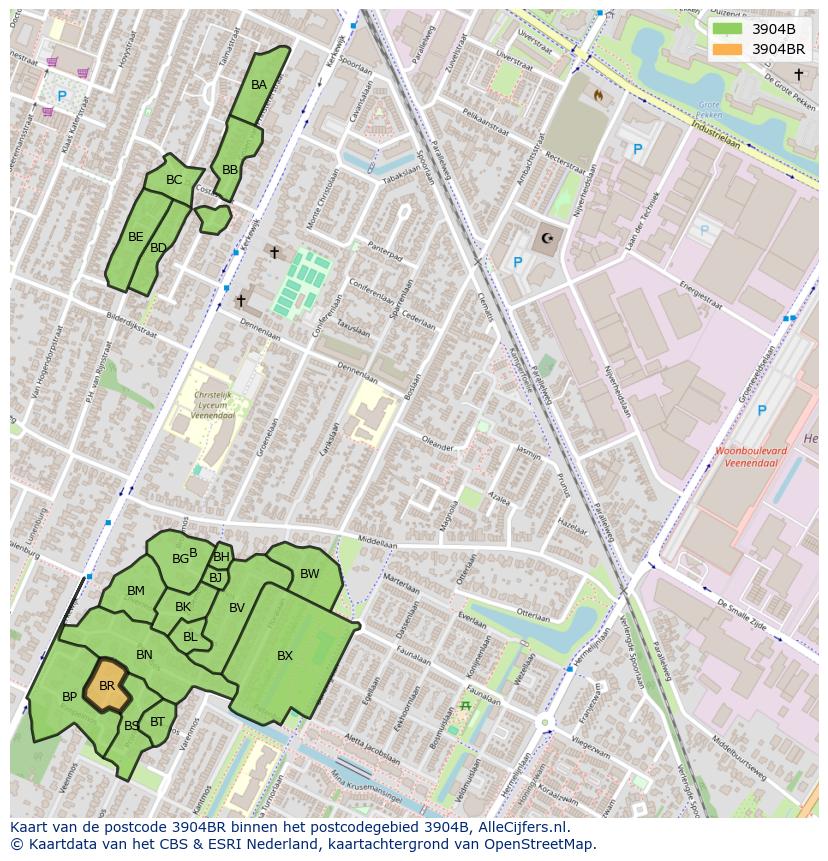 Afbeelding van het postcodegebied 3904 BR op de kaart.