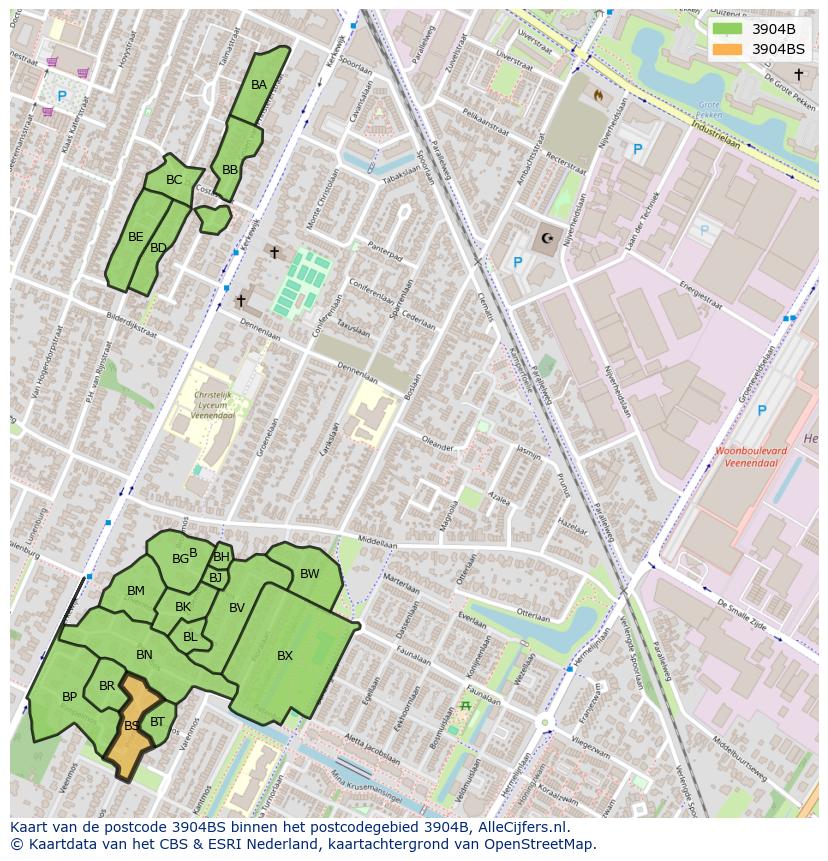 Afbeelding van het postcodegebied 3904 BS op de kaart.
