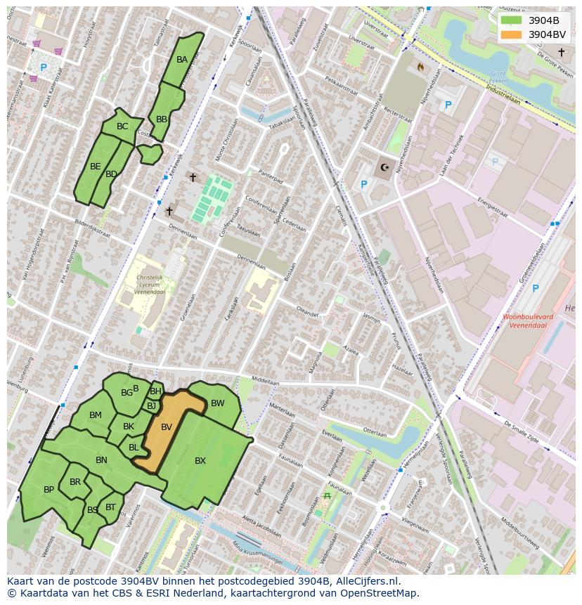 Afbeelding van het postcodegebied 3904 BV op de kaart.