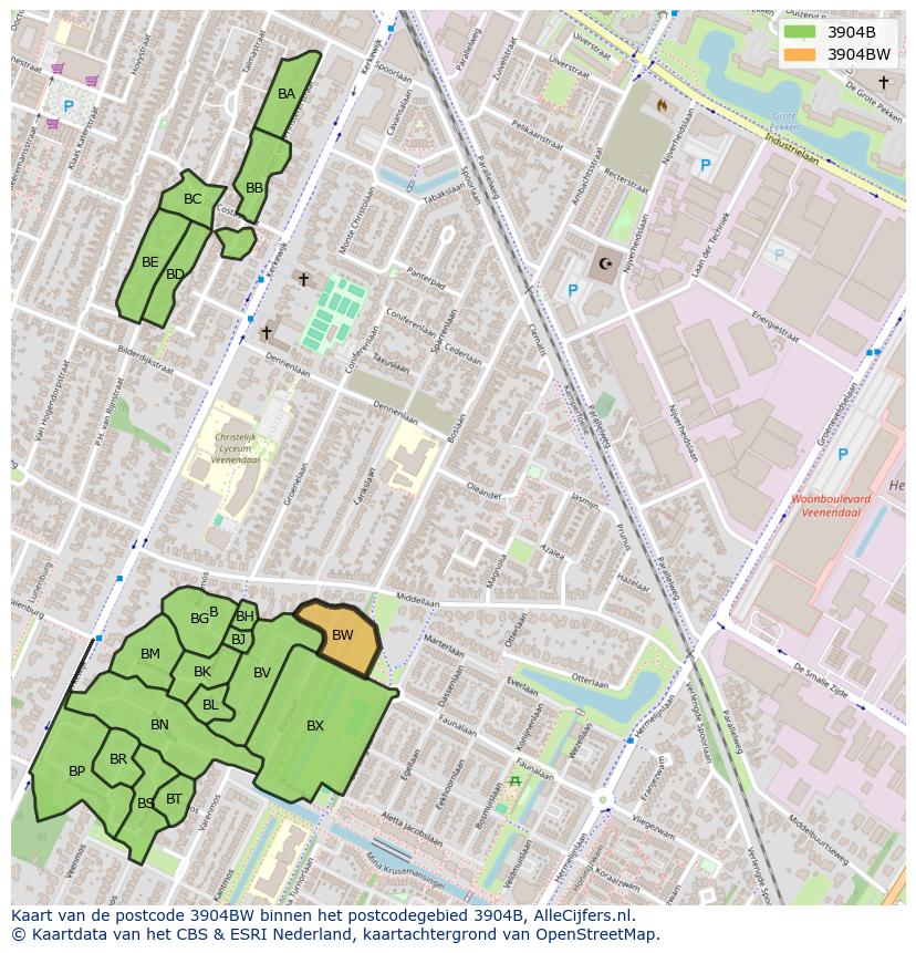 Afbeelding van het postcodegebied 3904 BW op de kaart.