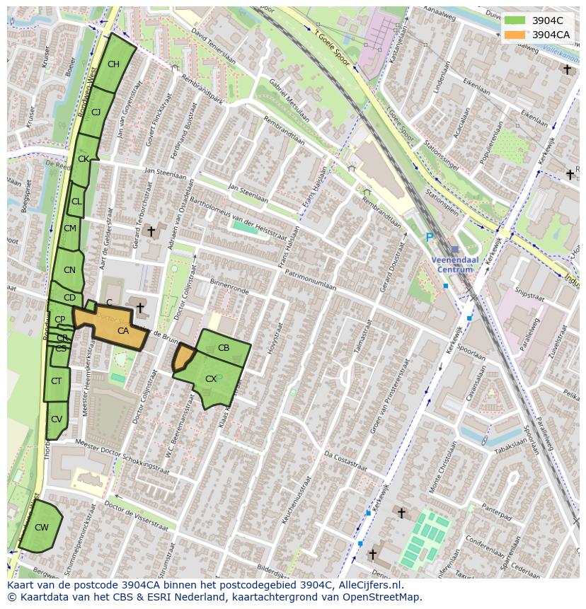 Afbeelding van het postcodegebied 3904 CA op de kaart.