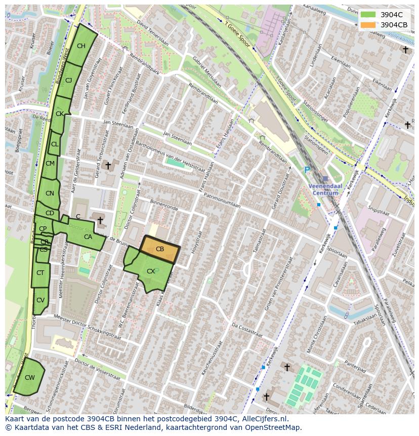 Afbeelding van het postcodegebied 3904 CB op de kaart.