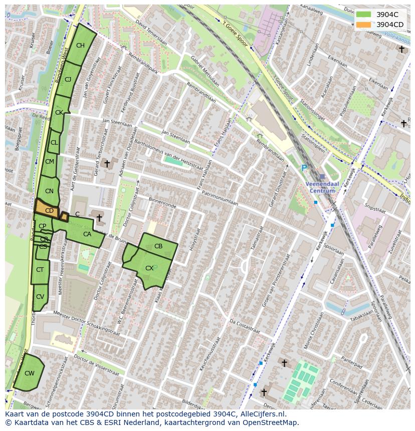 Afbeelding van het postcodegebied 3904 CD op de kaart.
