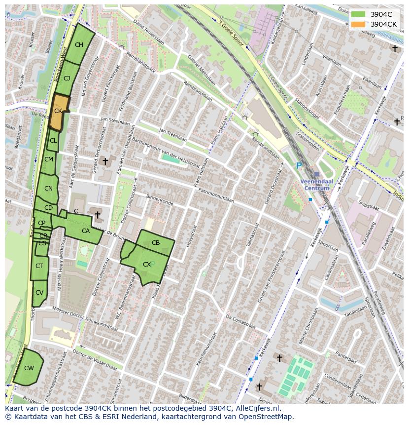 Afbeelding van het postcodegebied 3904 CK op de kaart.