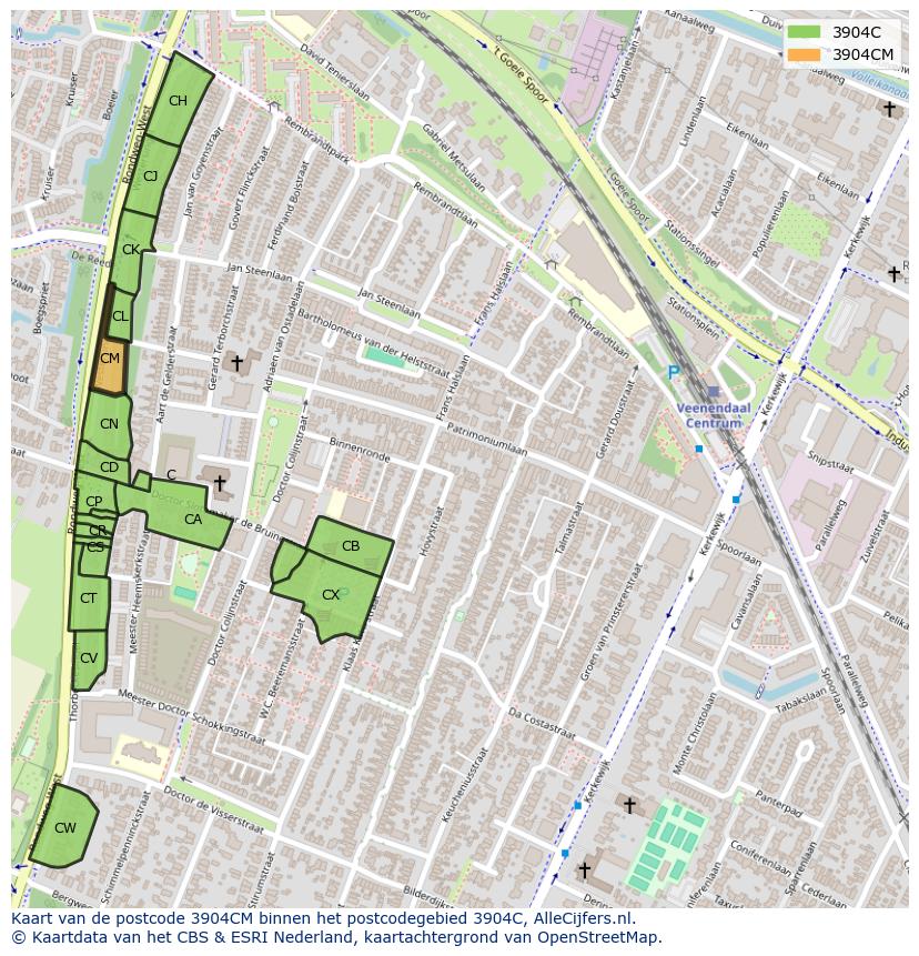 Afbeelding van het postcodegebied 3904 CM op de kaart.