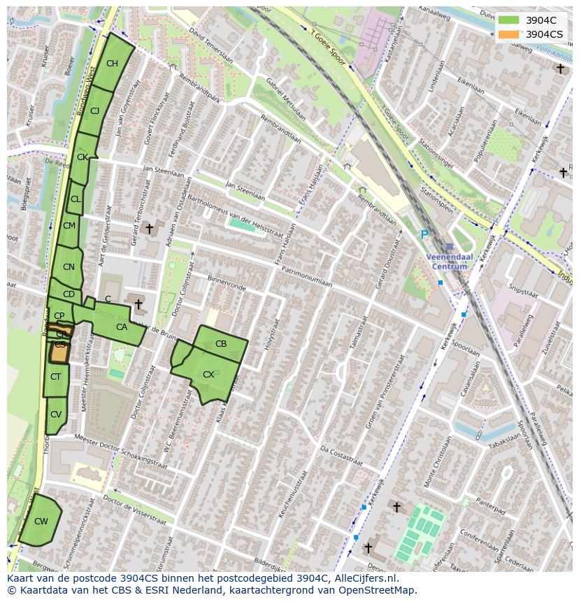 Afbeelding van het postcodegebied 3904 CS op de kaart.