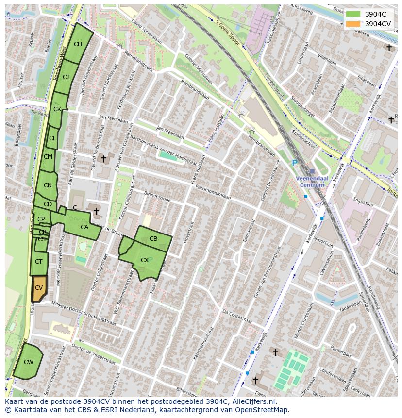 Afbeelding van het postcodegebied 3904 CV op de kaart.