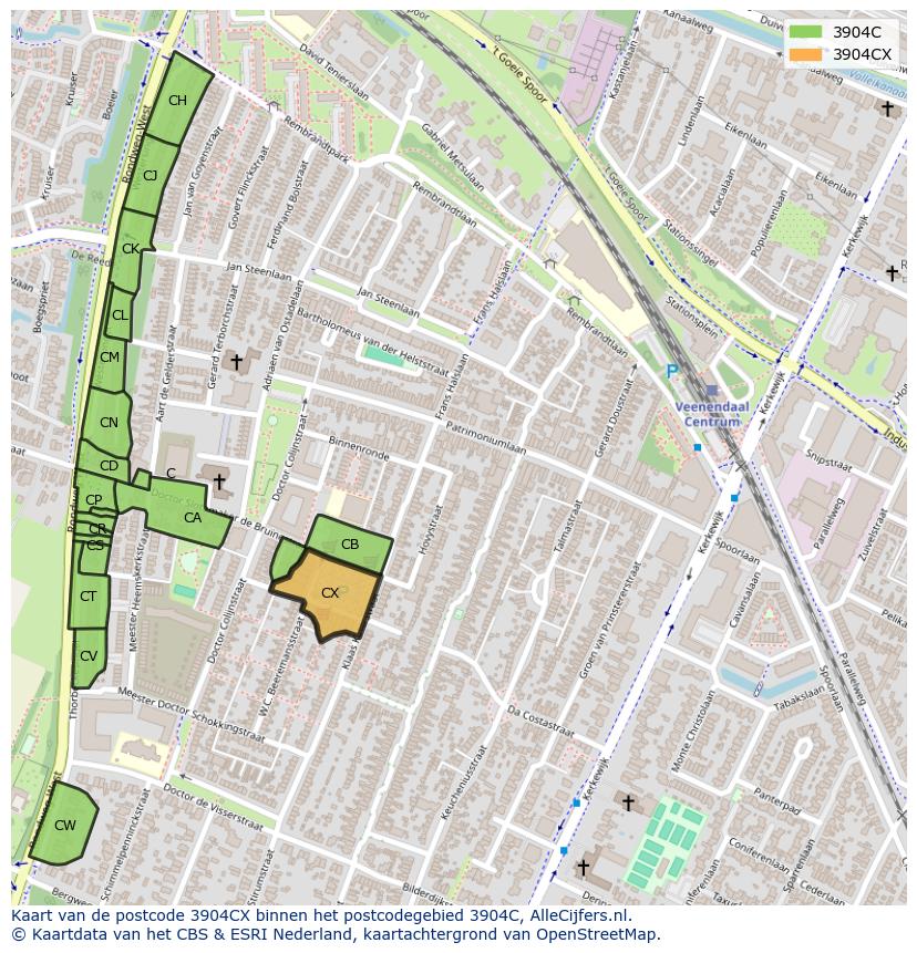 Afbeelding van het postcodegebied 3904 CX op de kaart.