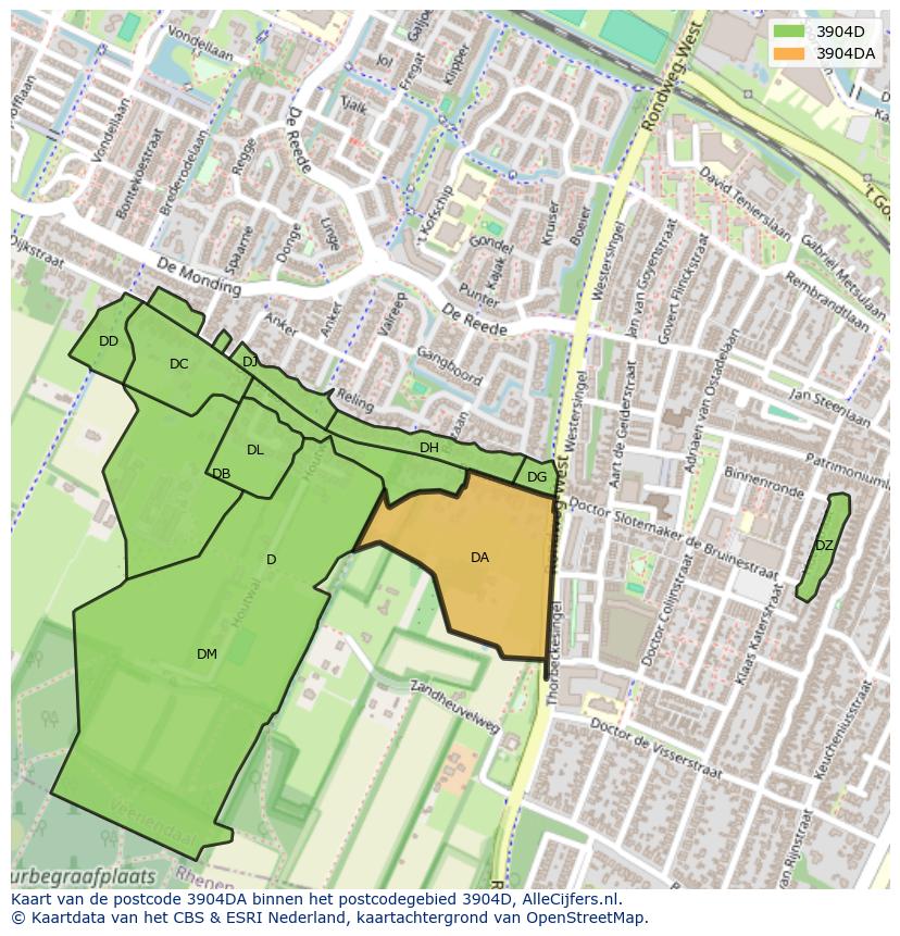 Afbeelding van het postcodegebied 3904 DA op de kaart.
