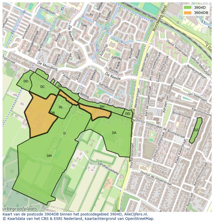 Afbeelding van het postcodegebied 3904 DB op de kaart.