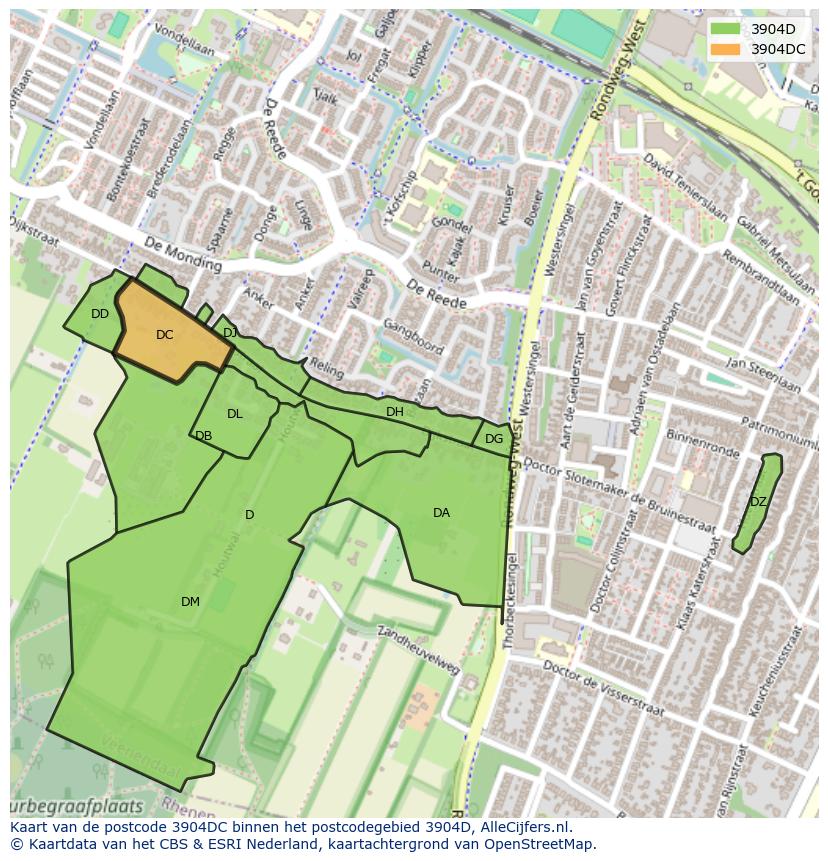 Afbeelding van het postcodegebied 3904 DC op de kaart.