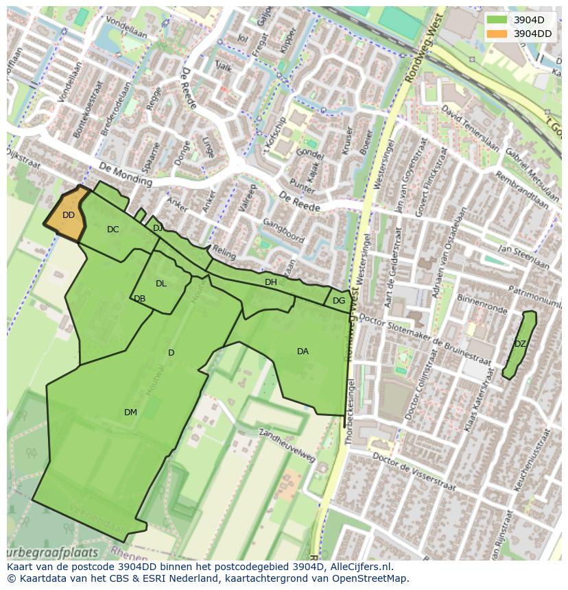 Afbeelding van het postcodegebied 3904 DD op de kaart.