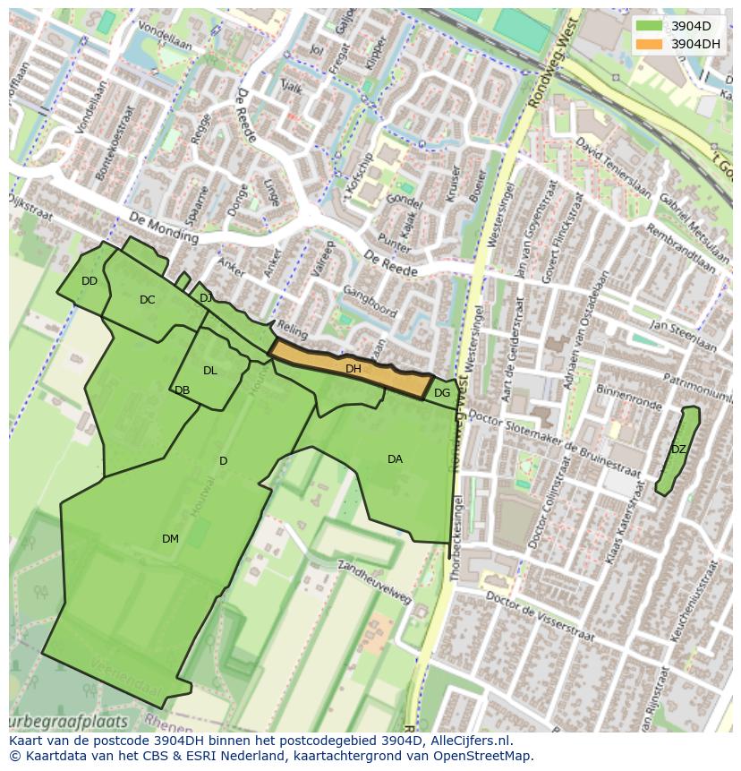 Afbeelding van het postcodegebied 3904 DH op de kaart.