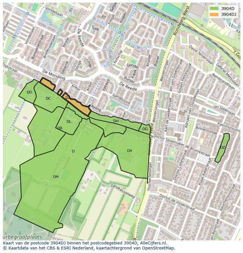 Afbeelding van het postcodegebied 3904 DJ op de kaart.