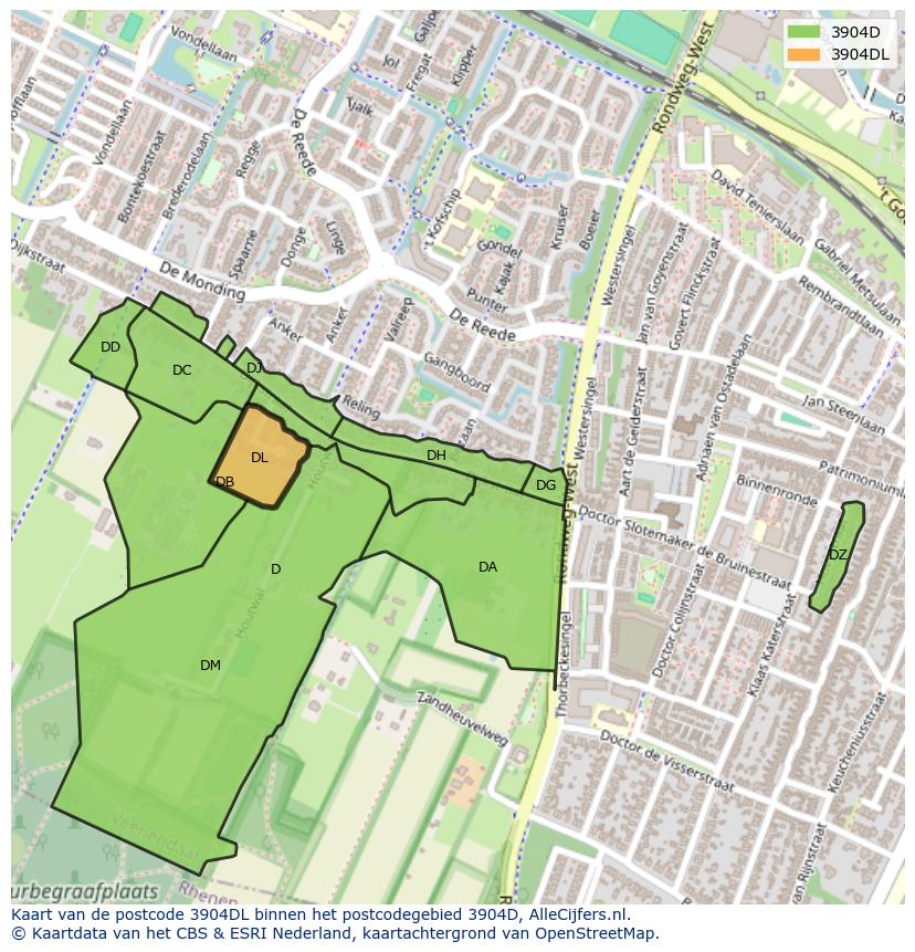 Afbeelding van het postcodegebied 3904 DL op de kaart.