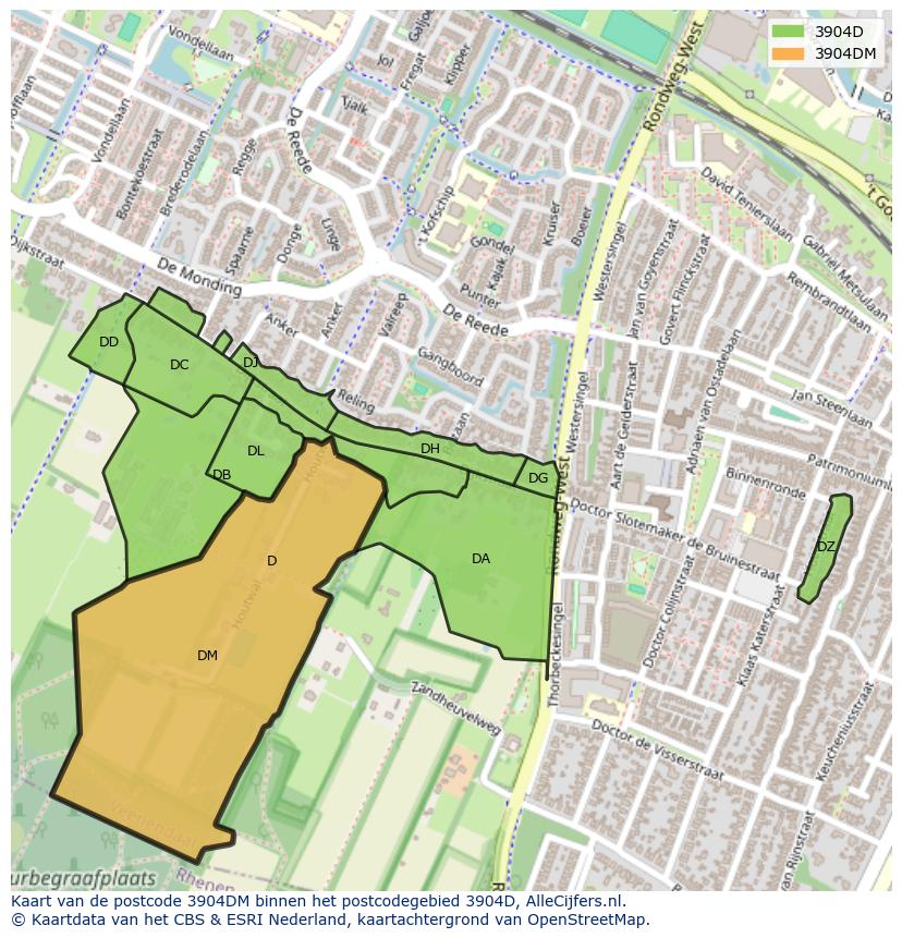 Afbeelding van het postcodegebied 3904 DM op de kaart.