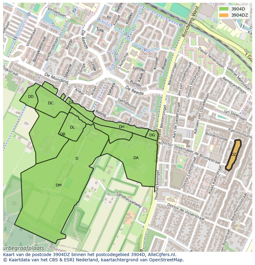 Afbeelding van het postcodegebied 3904 DZ op de kaart.