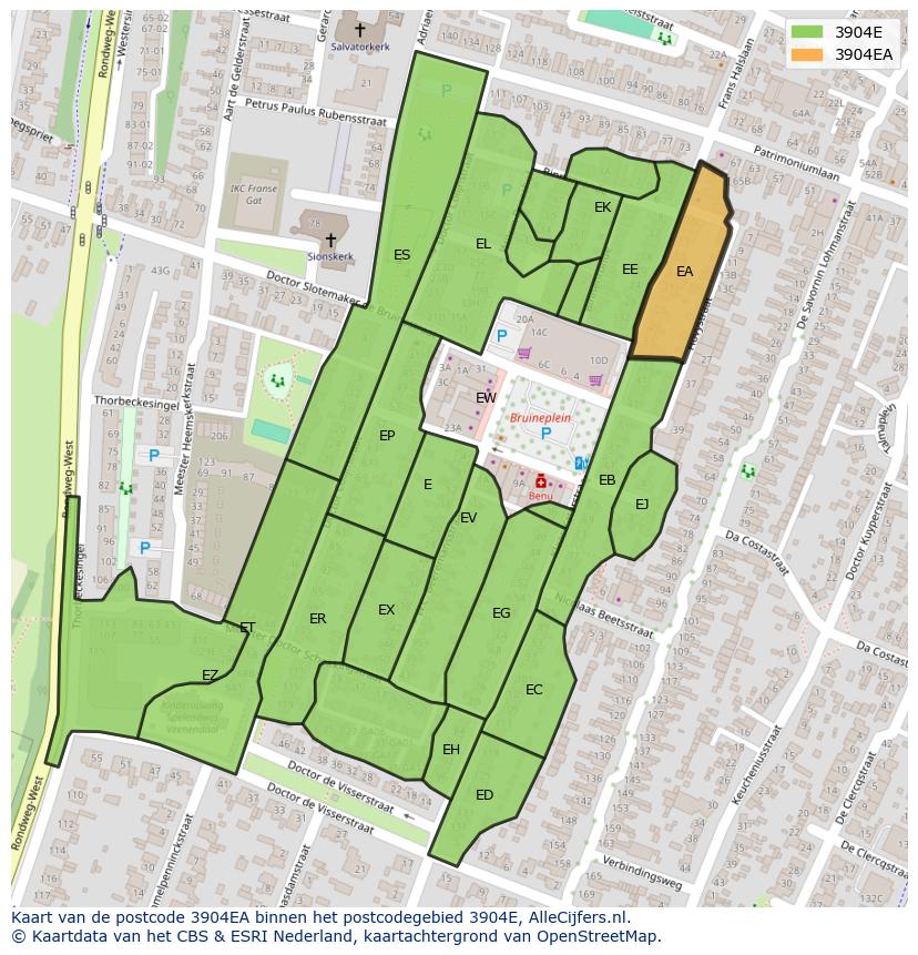 Afbeelding van het postcodegebied 3904 EA op de kaart.