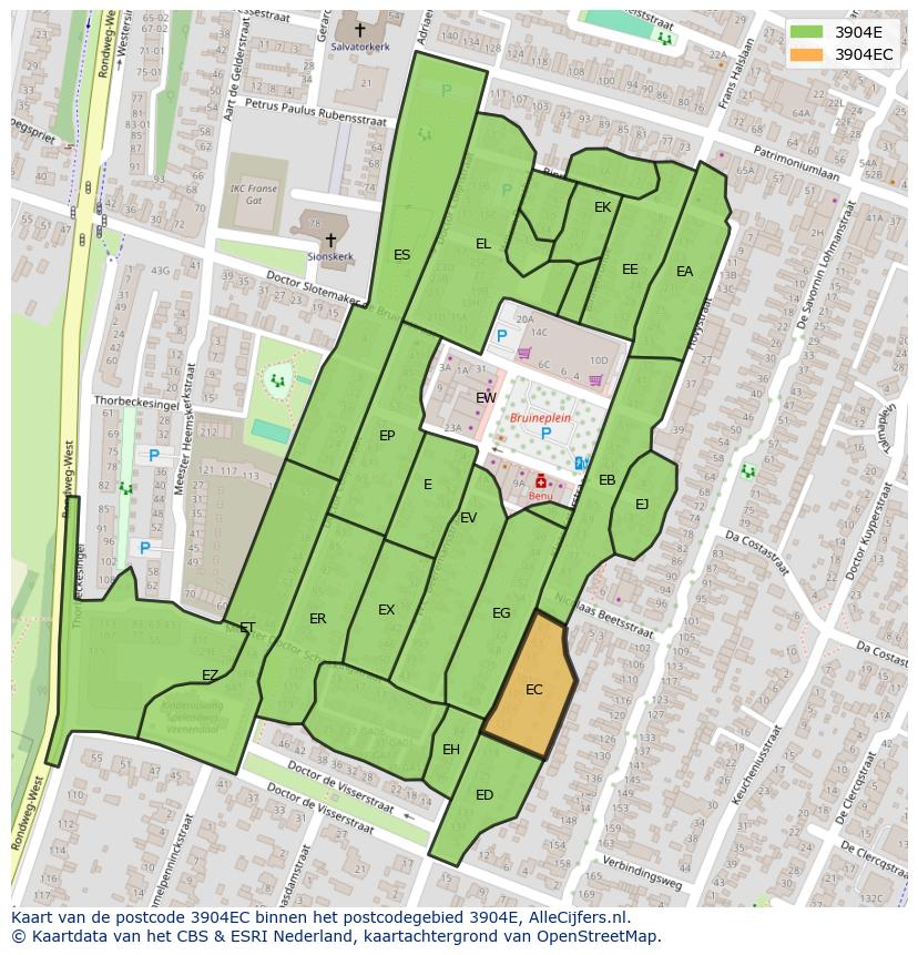 Afbeelding van het postcodegebied 3904 EC op de kaart.