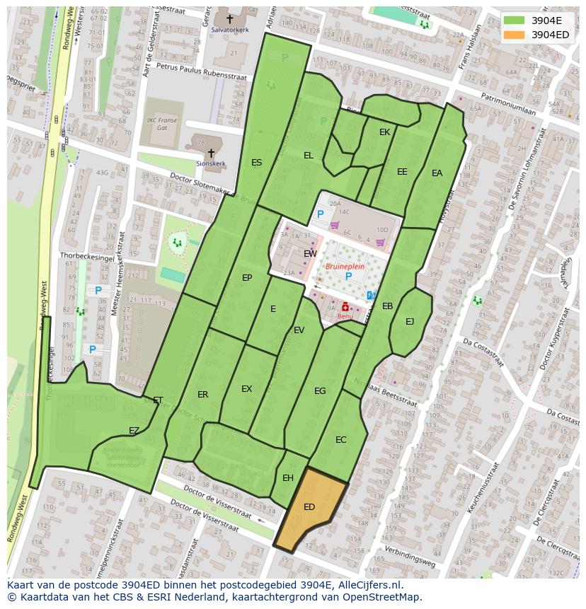 Afbeelding van het postcodegebied 3904 ED op de kaart.