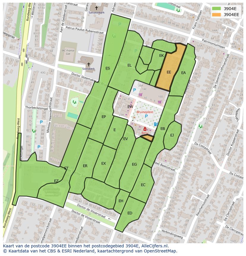 Afbeelding van het postcodegebied 3904 EE op de kaart.