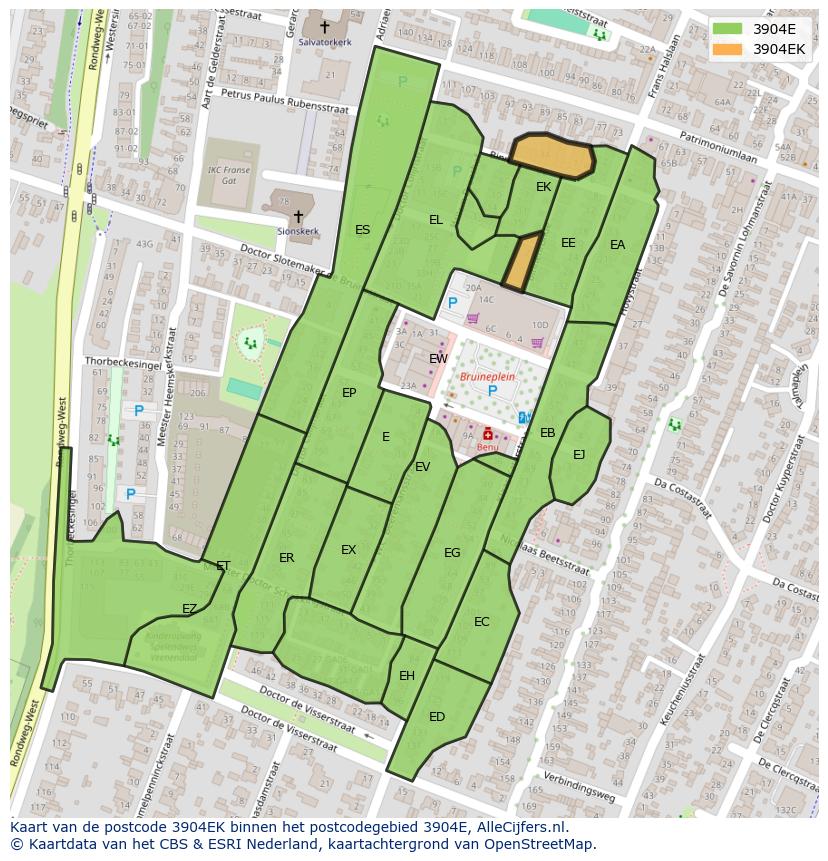 Afbeelding van het postcodegebied 3904 EK op de kaart.