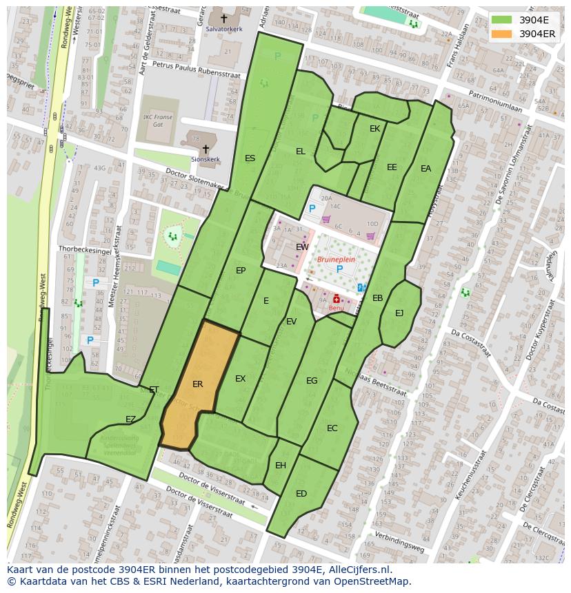 Afbeelding van het postcodegebied 3904 ER op de kaart.