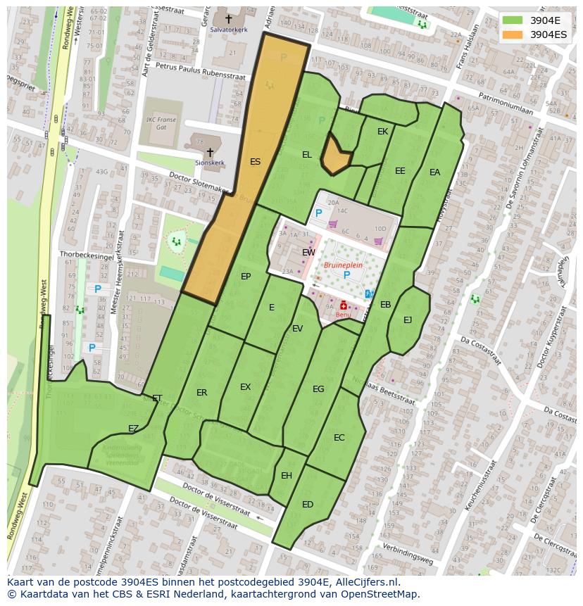 Afbeelding van het postcodegebied 3904 ES op de kaart.