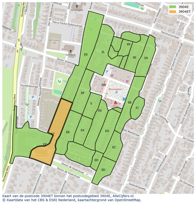 Afbeelding van het postcodegebied 3904 ET op de kaart.