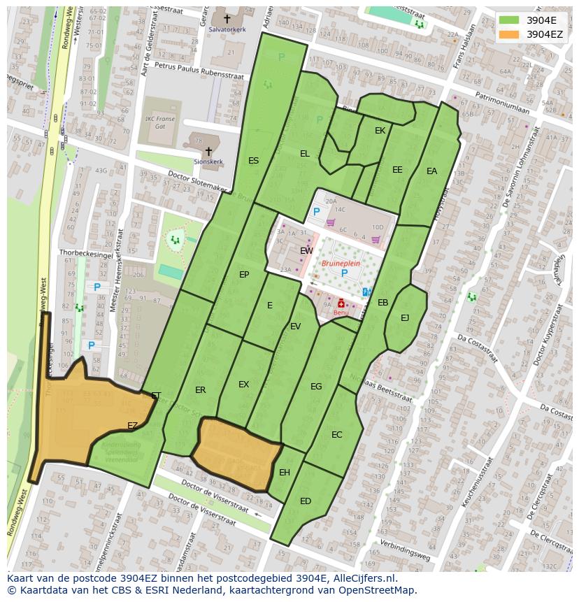 Afbeelding van het postcodegebied 3904 EZ op de kaart.