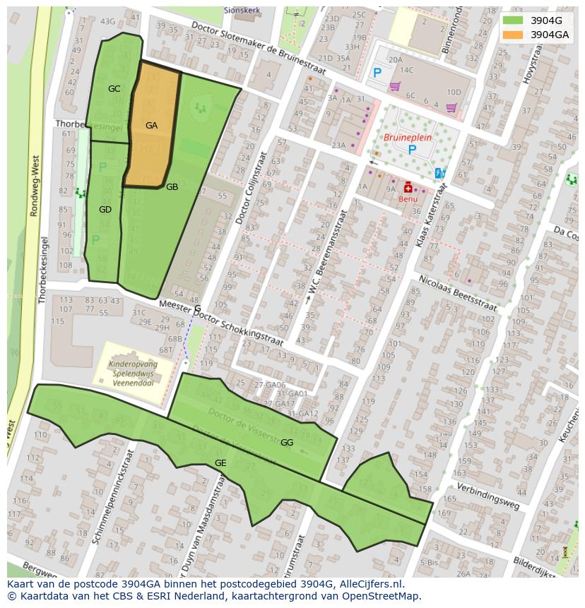 Afbeelding van het postcodegebied 3904 GA op de kaart.