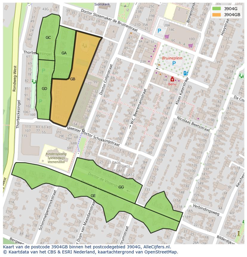 Afbeelding van het postcodegebied 3904 GB op de kaart.