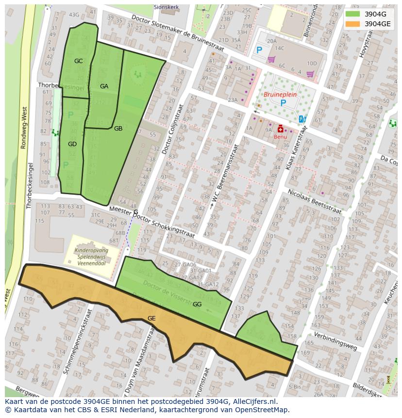 Afbeelding van het postcodegebied 3904 GE op de kaart.