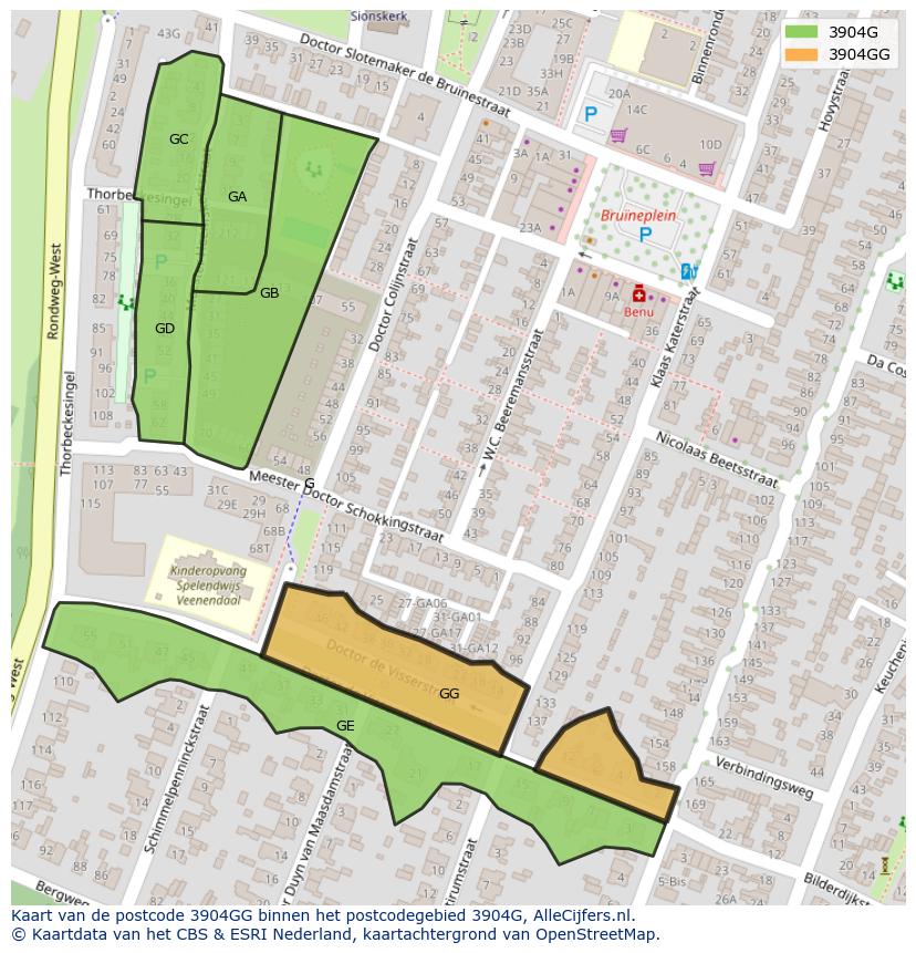 Afbeelding van het postcodegebied 3904 GG op de kaart.