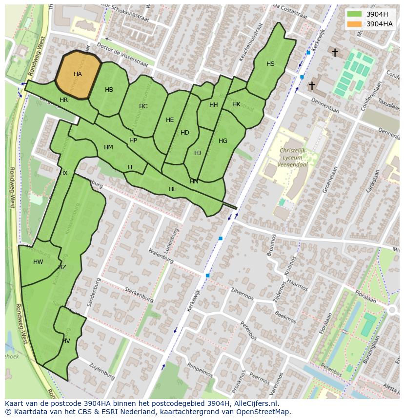 Afbeelding van het postcodegebied 3904 HA op de kaart.