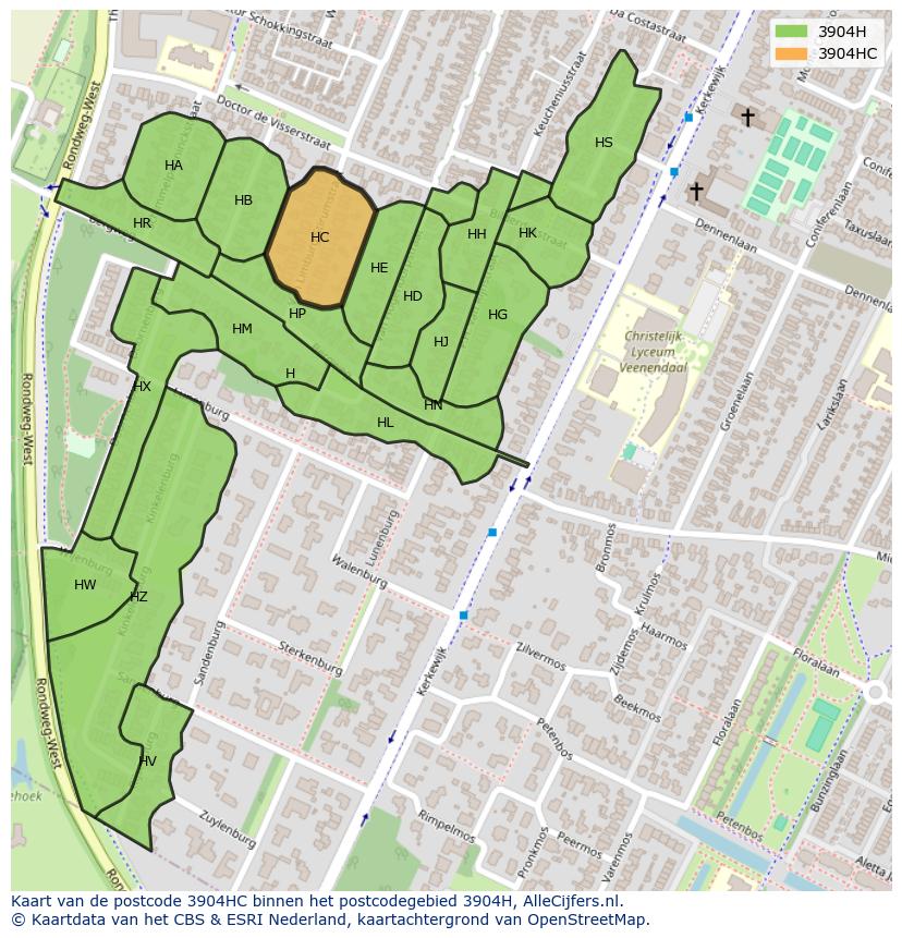 Afbeelding van het postcodegebied 3904 HC op de kaart.