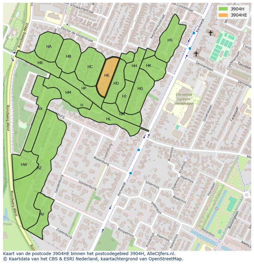 Afbeelding van het postcodegebied 3904 HE op de kaart.