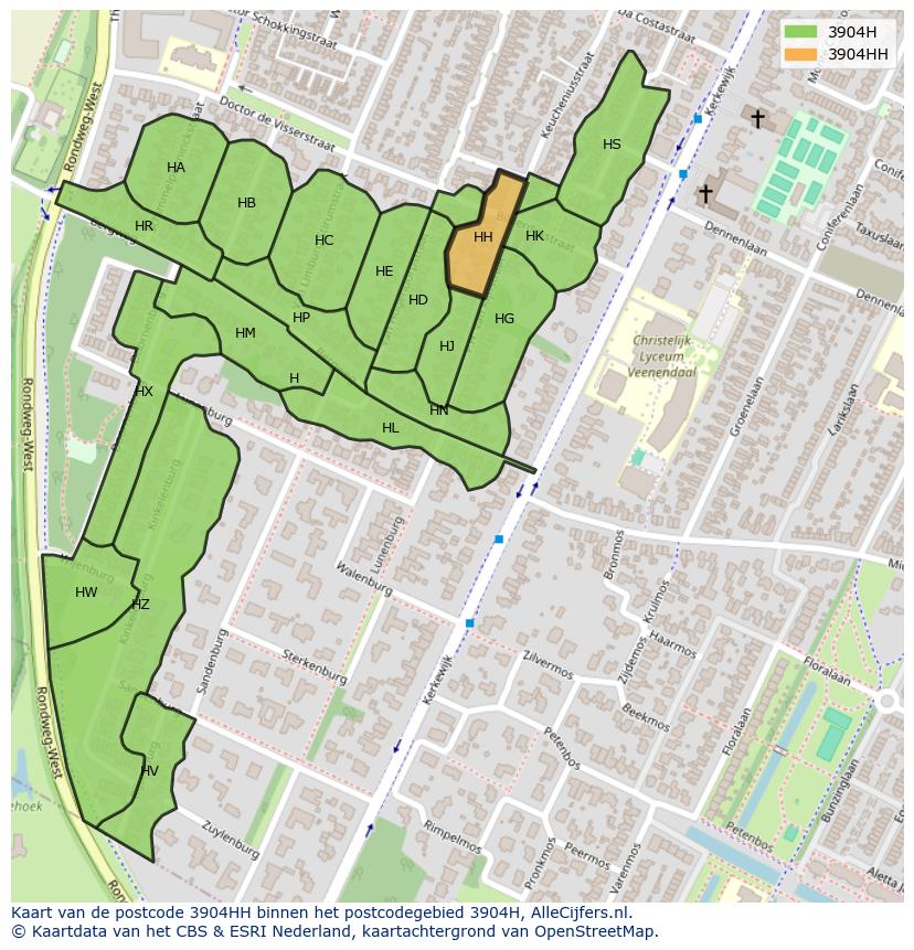 Afbeelding van het postcodegebied 3904 HH op de kaart.