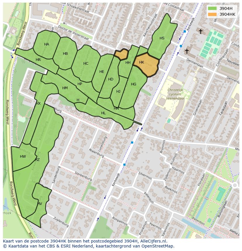Afbeelding van het postcodegebied 3904 HK op de kaart.