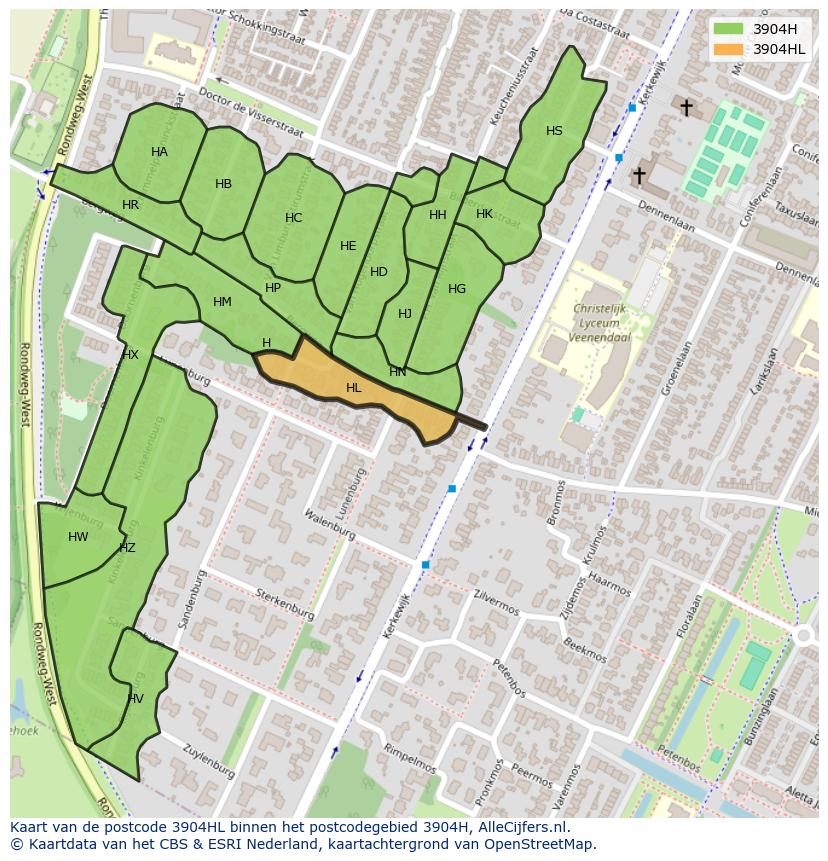 Afbeelding van het postcodegebied 3904 HL op de kaart.