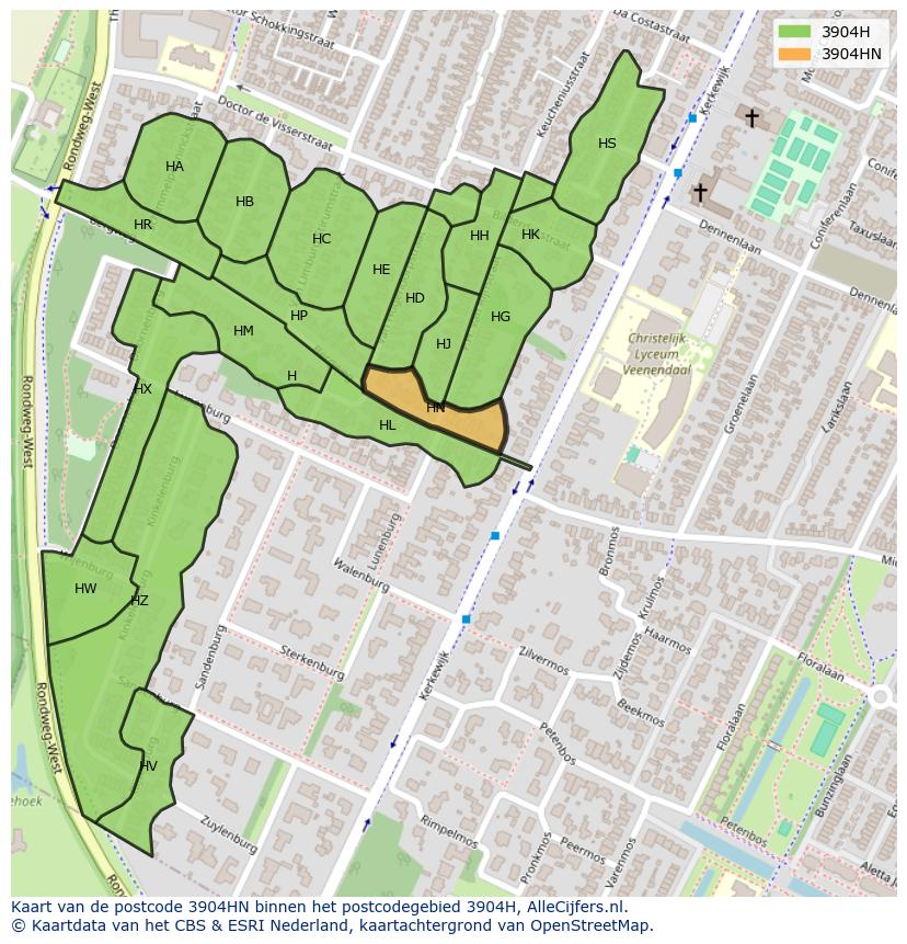 Afbeelding van het postcodegebied 3904 HN op de kaart.