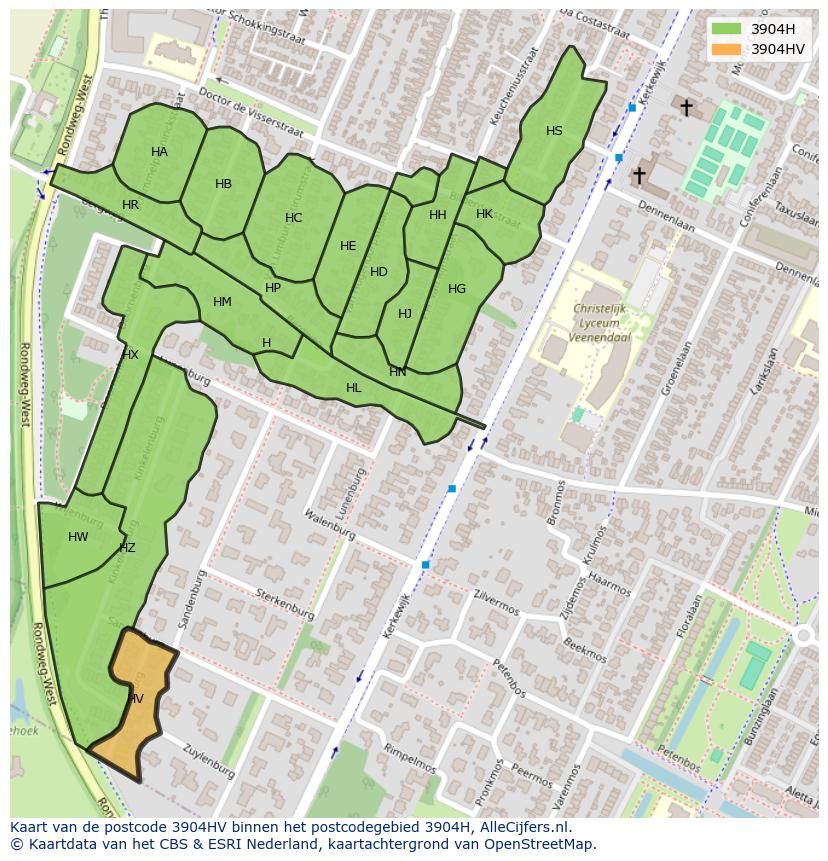 Afbeelding van het postcodegebied 3904 HV op de kaart.