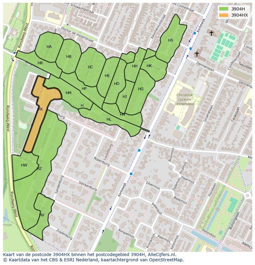 Afbeelding van het postcodegebied 3904 HX op de kaart.