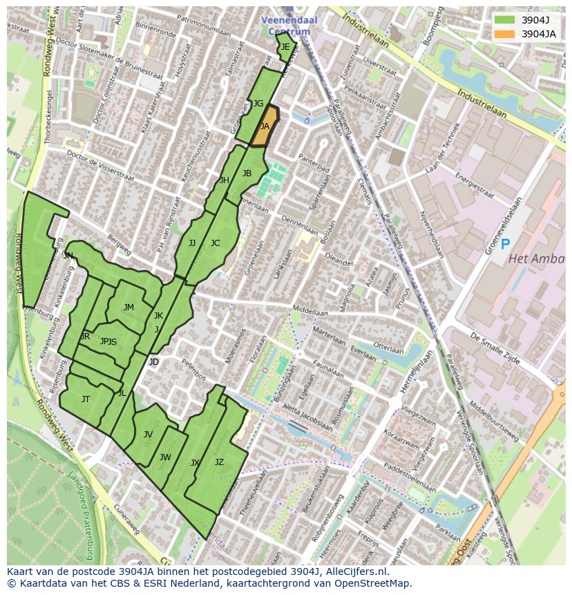 Afbeelding van het postcodegebied 3904 JA op de kaart.