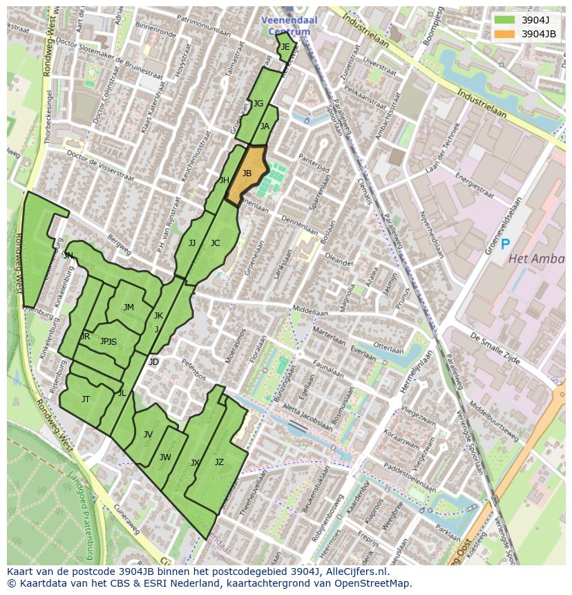 Afbeelding van het postcodegebied 3904 JB op de kaart.