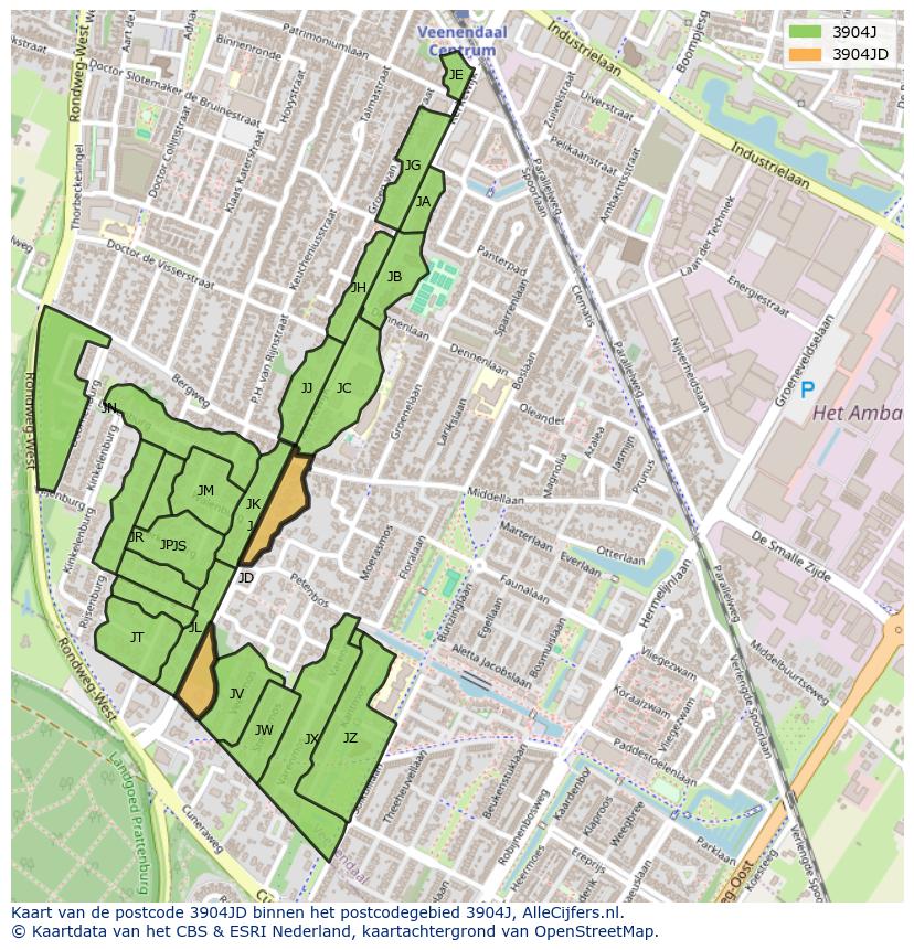 Afbeelding van het postcodegebied 3904 JD op de kaart.