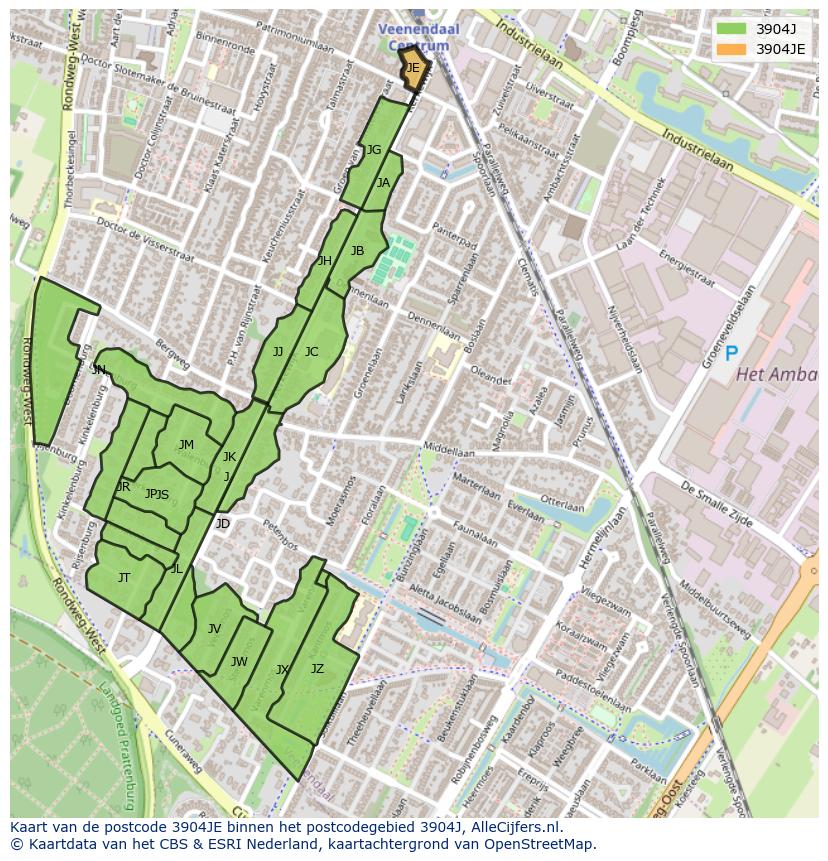 Afbeelding van het postcodegebied 3904 JE op de kaart.