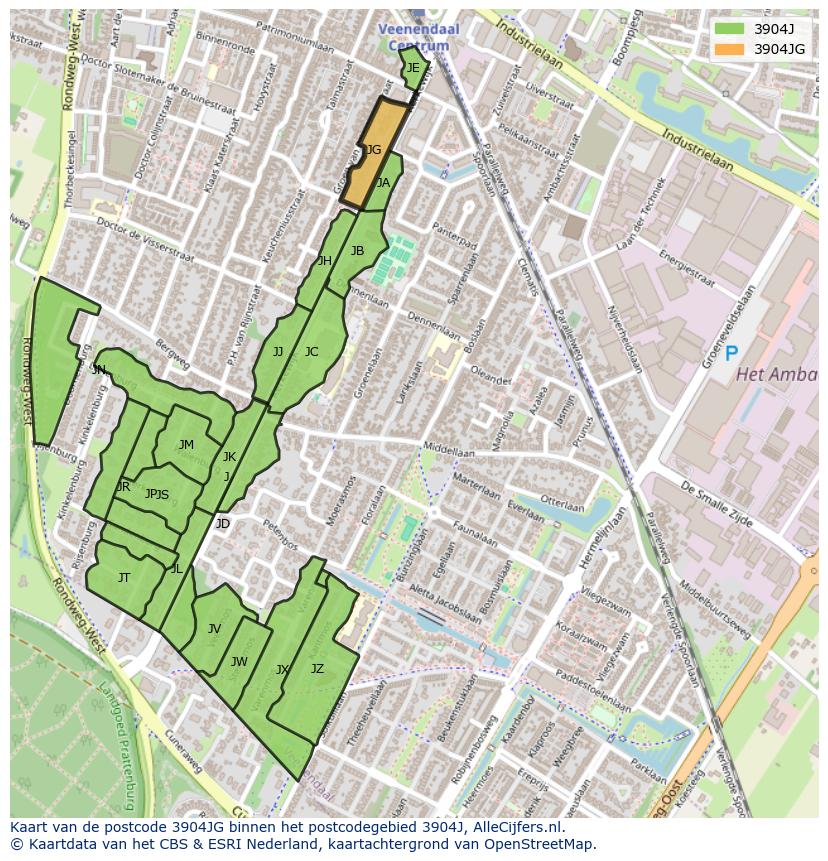 Afbeelding van het postcodegebied 3904 JG op de kaart.